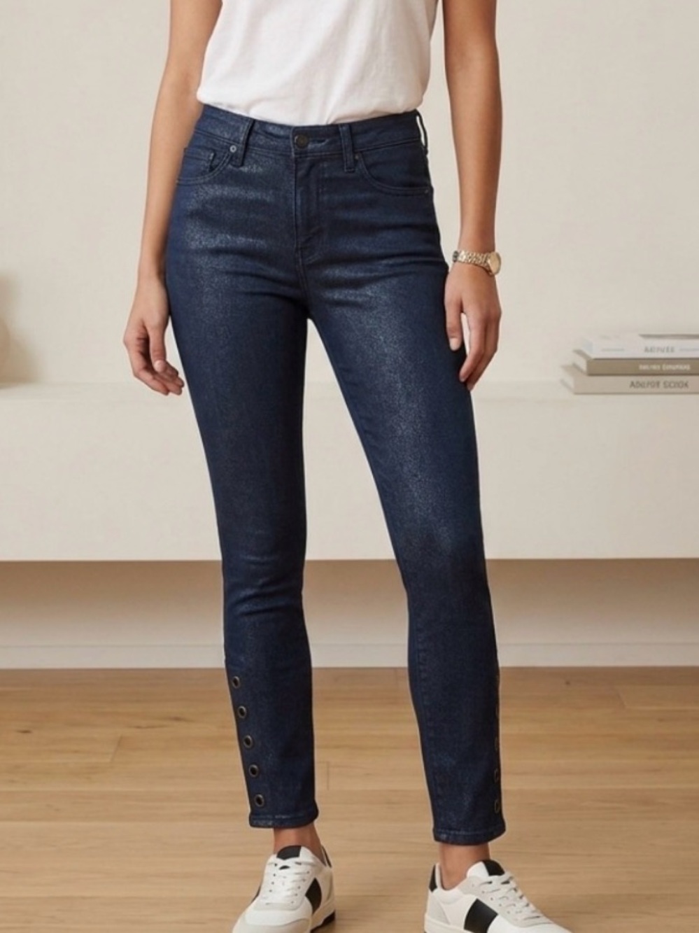 Mavi high rise shimmer grommets skinny ankle jeans size 27 dark blue
